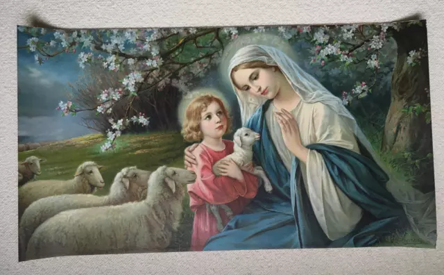 Bild antik groß Landschaft Natur Wiese See Kind Schafe Heiligenbild Giovanni