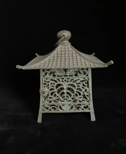 Japanese Antique Copper Lantern Buddhist Hanging Lantern Tsuridoro H.11.8in/30cm