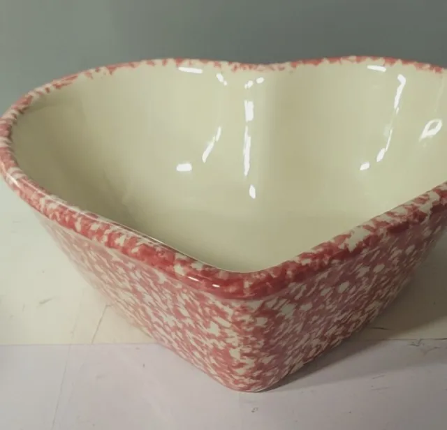 Roseville Pottery Red Spongeware Heart Shaped Bowl Dish USA Gerald Henn 2