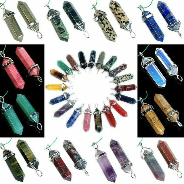 Natural Quartz Crystal Necklace Pendant Gemstone Reiki Bottle Hexagon DIY Making