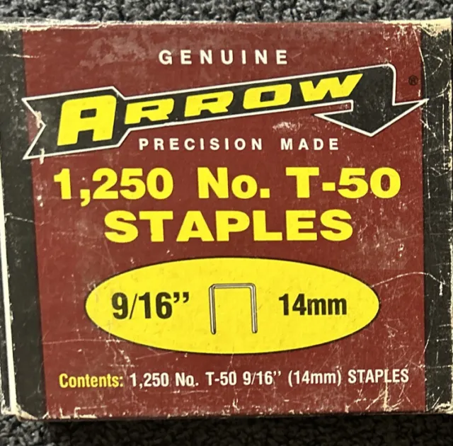 NOS T50 Staples  9/16" (14mm) Steel 1250/Pack  Arrow Fastener 509i  USA Made