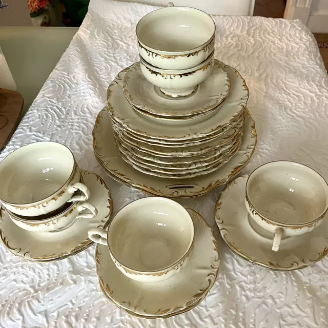 Baroque Ivory Porcelain 6 Cups 6 Saucers 9 Dessert 2 Dinner Plates Dinnerware