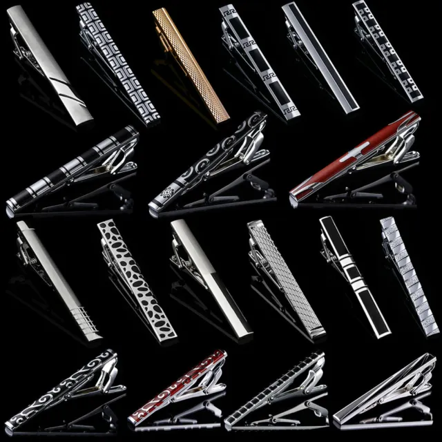 Mens New 5~6cm Clip Stainless Steel Shirt Tie Pin Bar Clasp Wedding Silver Black