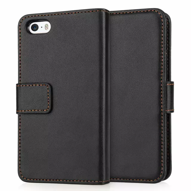 Leather Wallet Cover Case for Apple iPhone SE / 5S / 5 - Black