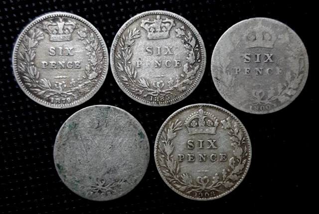 Great Britain set of 5 of silver coins 6 pence Queen Victoria King Edward VII