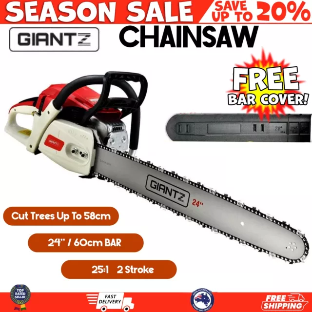 GIANTZ Commercial Petrol Chainsaw E-Start 24" Bar Chain Saw Top Handle Pruning