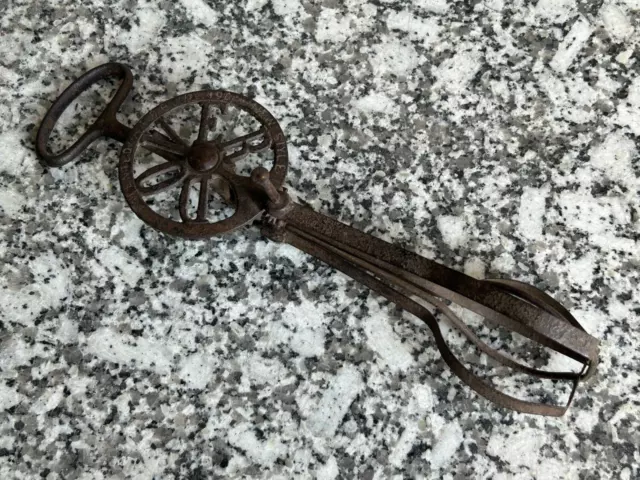 Rare Old Vintage Victorian Cast Iron Dover Egg Whisk Egg Beater Hand Beater