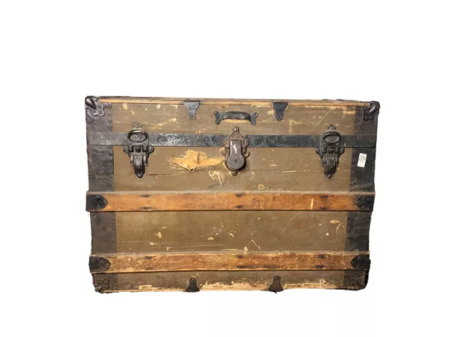 Antique 1800s wood steamer trunk, ornate lock, usable as coffee