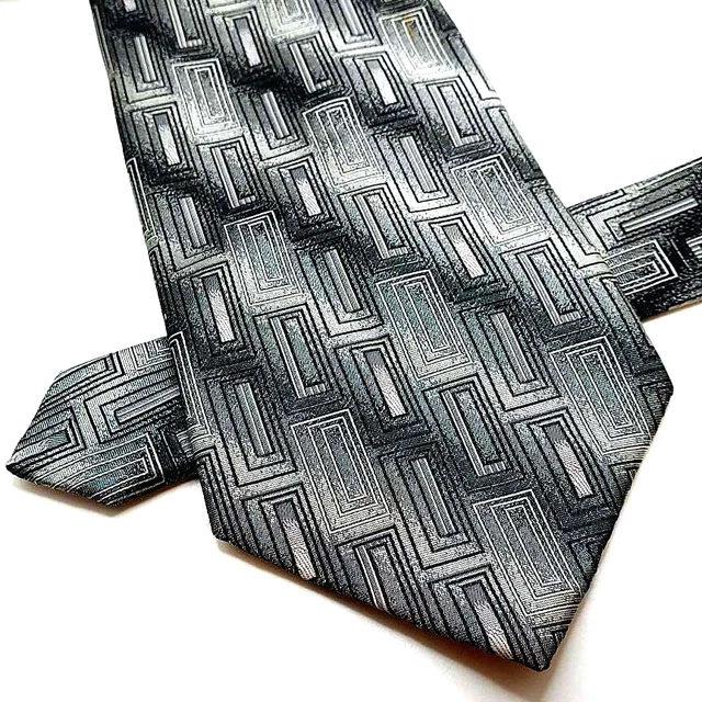 George Men's Necktie 100% Silk Mens Neck Tie Geometric Gray Black 58"L 4"W