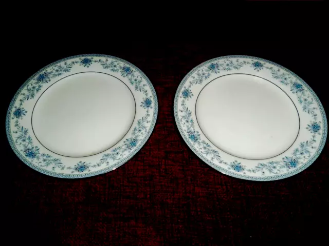 2 x NORITAKE Blue Hill 2482 BONE CHINA 21cm Side/Salad Plates - VG Condition