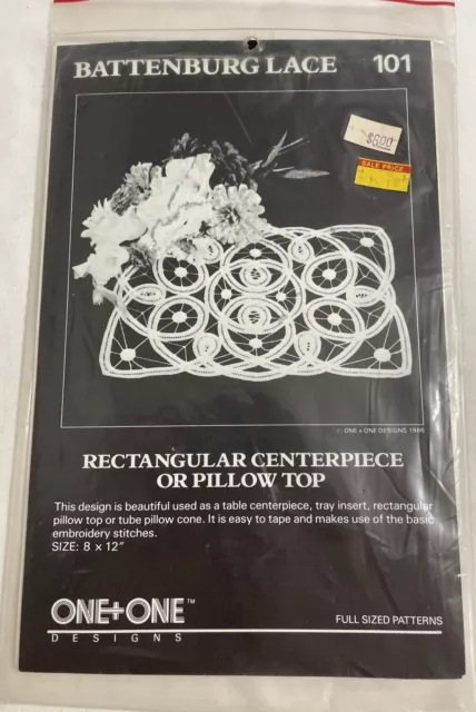 Battenburg Lace 101 One + One Designs FULL SIZED PATTERN centerpiece pillow top