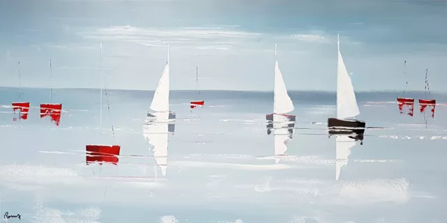 Tableau Peinture Acrylique Bateaux en Mer