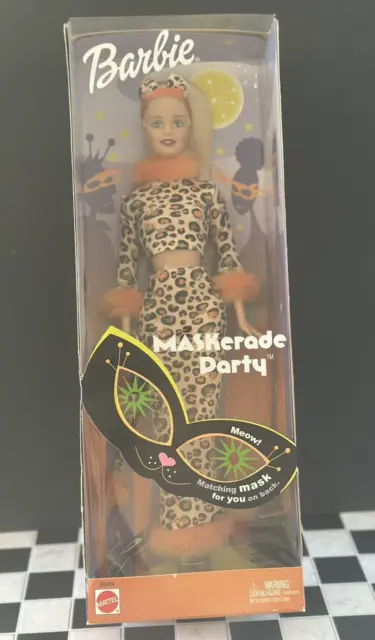 Barbie MASKerade PARTY Doll 2002 Leopard Cat Halloween Costume NRFB #56284