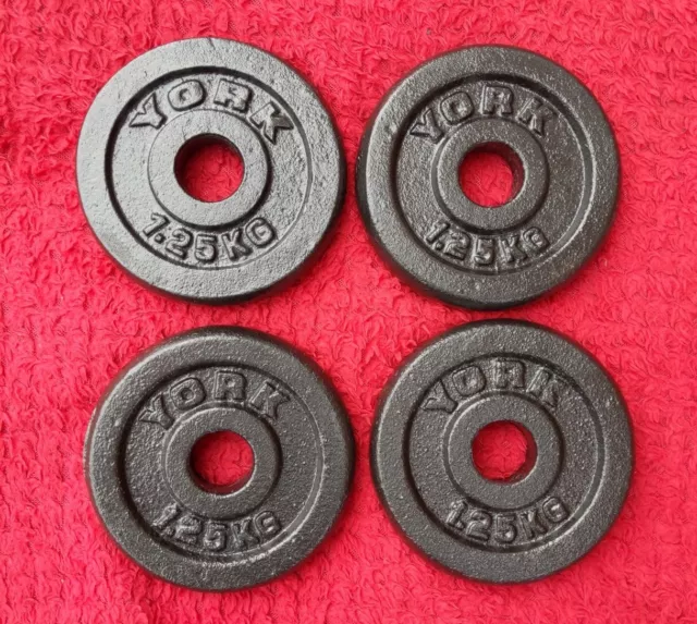 4x 1.25kg YORK Cast Iron  WEIGHT PLATES for  1" fit dumbbell barbbell