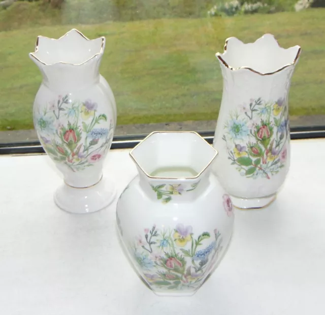 Aynsley English Fine Bone China Wild Tudor Pattern 3 x Vases