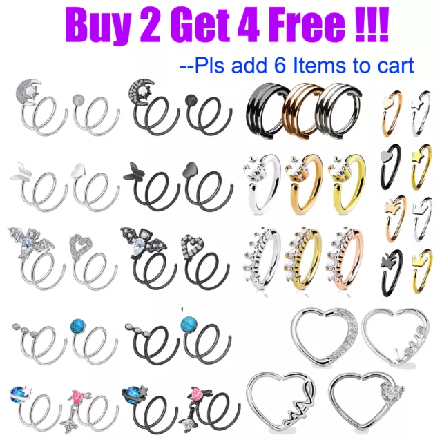 Surgical Steel Nose Rings Hoop Septum Hinged Clicker Body Piercing 16G 18G 20G