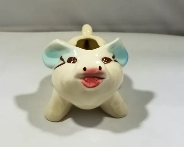 Vintage Shawnee Ceramic Pig Planter Blue Pink 3" tall USA Pottery