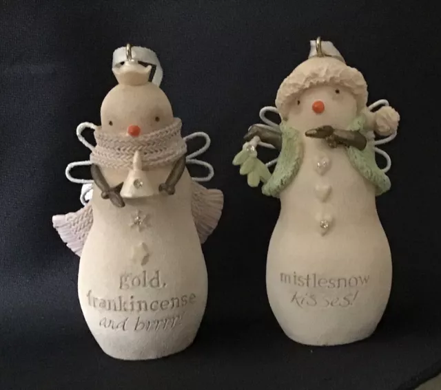 2 X Foundations Enesco Karen Hahn Snowman Angels Whimsical Stoneware Ornaments