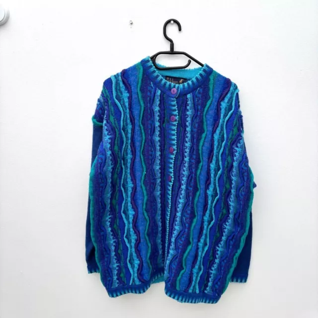 Vintage Coogi style knit blue cardigan jumper XL