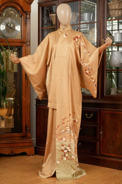Dear Vanilla Japanese Silk Homongi Kimono Women's Authentic Japan Vintage Mint