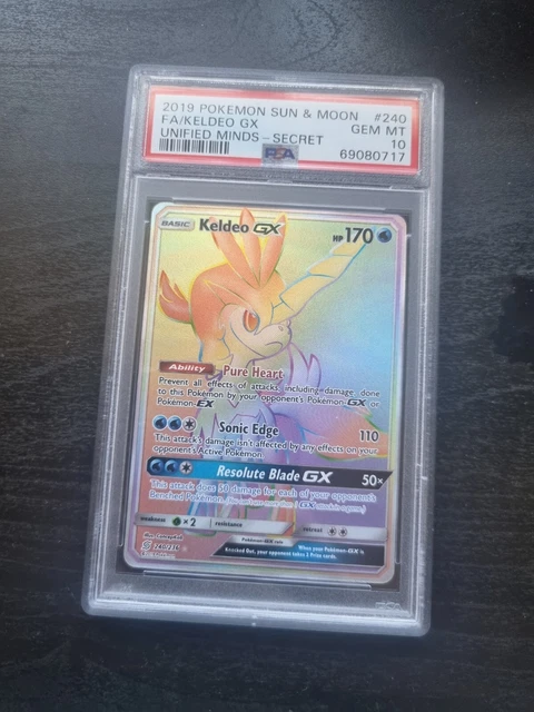 2019 Pokémon Sonne & Mond Unified Minds 240/236 Full Art Keldeo GX Secret PSA 10