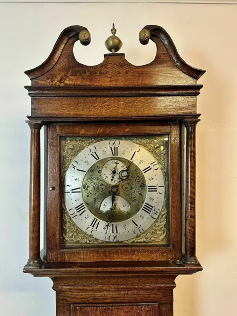 Antique Longcase Grandfather Clock. C1790 Georgian Oak Brass Rare & Beautiful. 2
