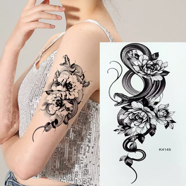 Temporary Tattoo Fake Skin Sticker Snake Dragon Rose Flowers Leg Arm Festival