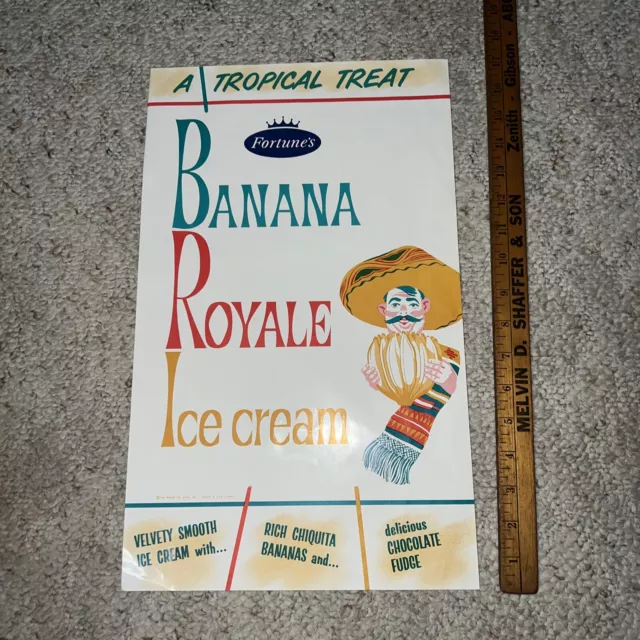 Vintage 1950s Grocery Store Banana Royale Fortunes Ice Cream Dairy Sign