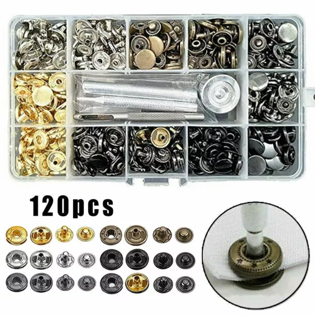 120 Pcs Metal Snap Fasteners Press Stud Replacement Snap Fastener Leather Tools