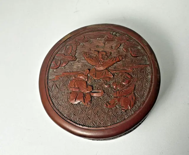 Antique Chinese Cinnabar Lacquer Round Box