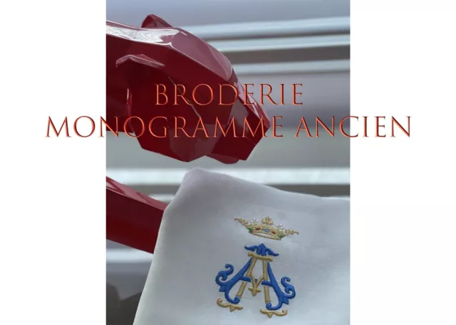 Antik’Etoffe, Torchon Ancien, Broderie Monogramme Sous Couronne Au Choix