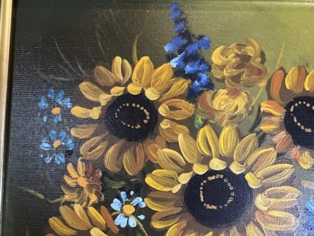 Antikes Gemälde Sonnenblumen Goldener Rahmen Blumen Bild Antiquität Blumenstrauß 2