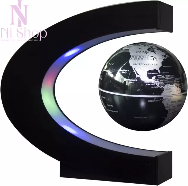 Floating Globe LED Lights C Shape Magnetic Levitation World Map Desk Decoration.