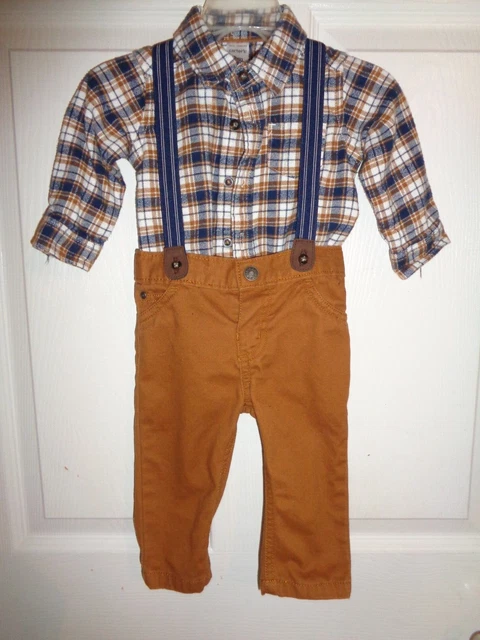 Infant Baby Boys 9 Month Carter's Outfit Plaid Button Up Shirt Pants Set