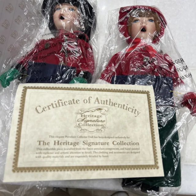 Heritage Signature Carolers ~ Porcelain Dolls Joy & Noel Boy & Girl - COA ~ NIB