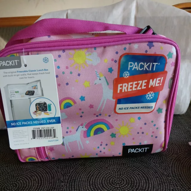 Packit Freezable Lunch Bag Pink Unicorns & Rainbows NEW