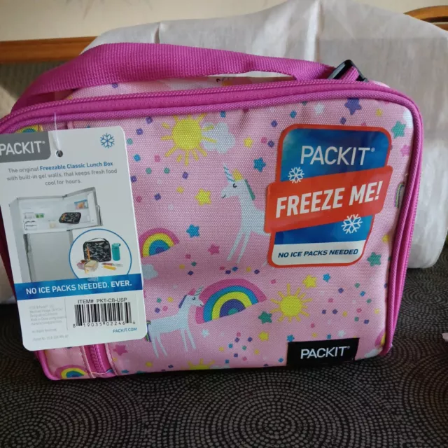 Packit Freezable Lunch Bag Pink Unicorns & Rainbows NEW Packit Freezable Lunch Bag Pink Unicorns & Rainbows NEW