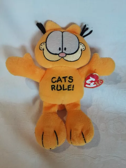 Rare TY Bow Wow Beanie Babies GARFIELD CATS RULE Dog Toy Squeaks With Tag