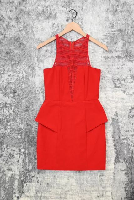 New Michelle Mason Red Lace Detail Peplum Sleeveless Cocktail Mini Dress Size 2