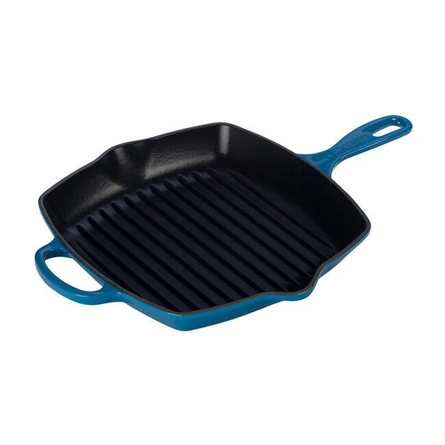 Le Creuset Signature Square Skillet Grill 10.25 Inch Skillet, Marseille Blue NEW