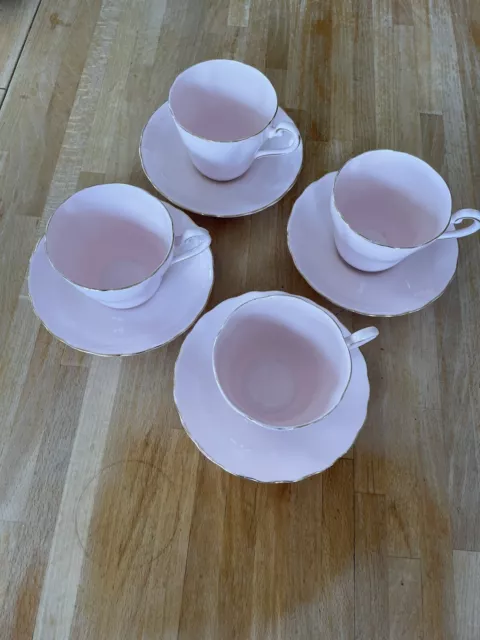 Tuscan Bone China Light Pink Tea cups with saucers Set of 4