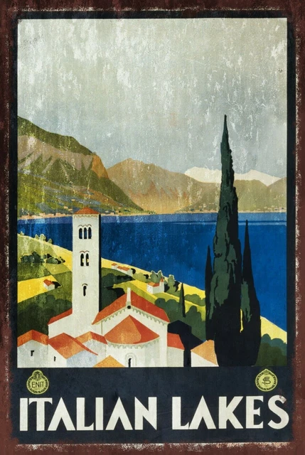 Italienische Seen Reisewerbung gealterter Look Vintage Retro-Stil Metallschild, Urlaub