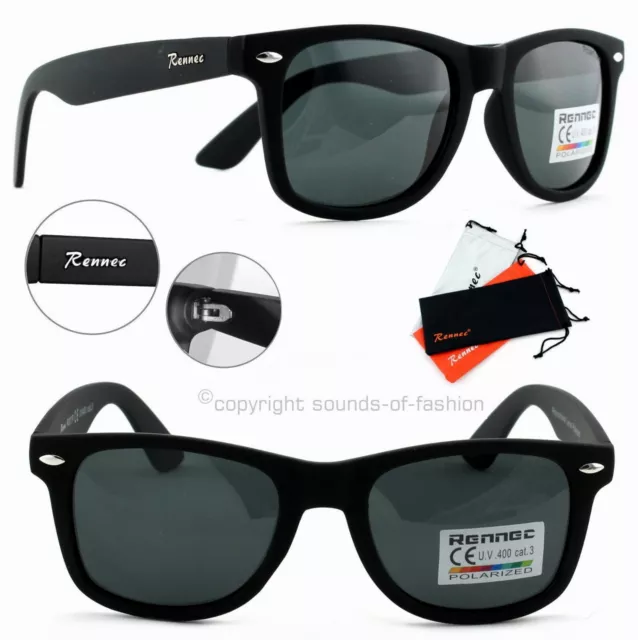 Rennec Sonnenbrille Polarisiert Nerd Sixty Retro Schwarz Matt getönt Herren RP11