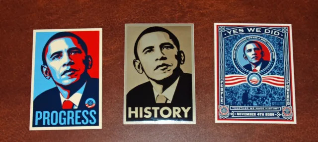 3 Shepard Fairey Barack Obama Stickers Progress Yes We Did Print Poster Art 2008