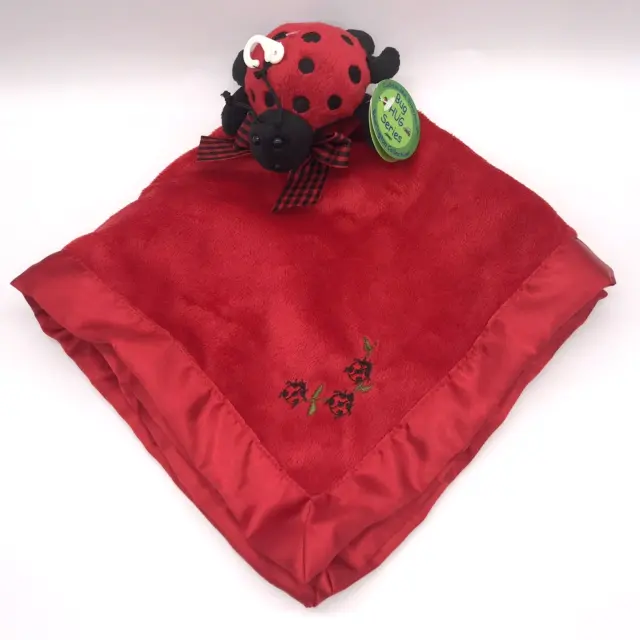 Bearington Ladybug Lovey Security Blanket Plush Satin Soother Red