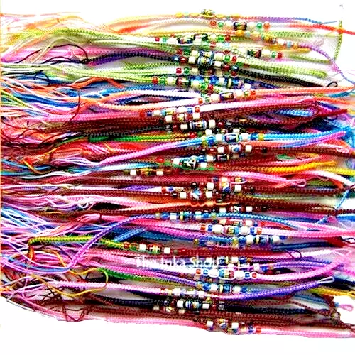 100 BEADED WRISTBANDS tie on/loop Friendship Bracelets, unisex, various colours