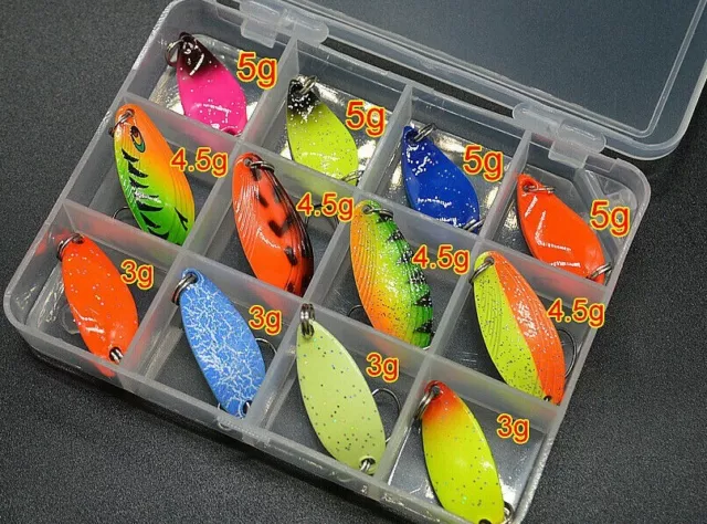 12er Set PVC Box Trout Spoon Set Forellenblinker Blinker Kunstköder Spinnfischen