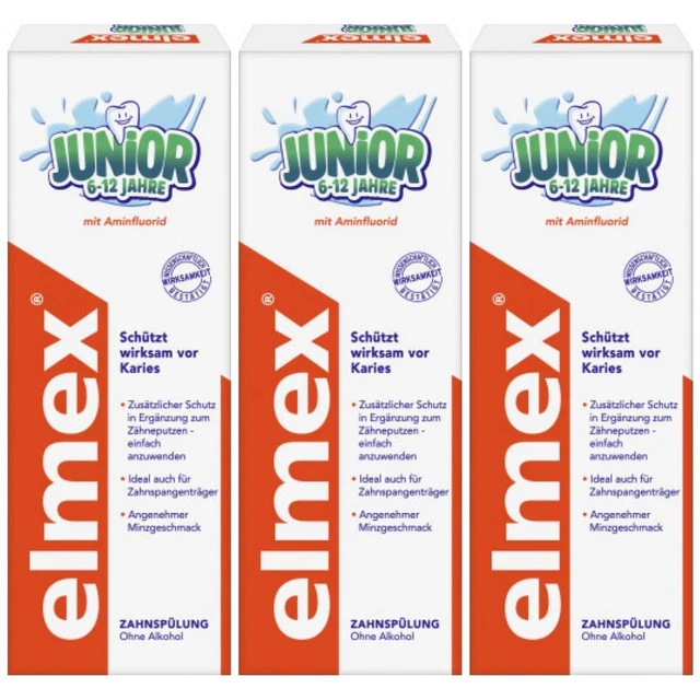24,61EUR/1l 3 x Elmex 400ml Junior Zahnspülung Mundspülung Mundwasser