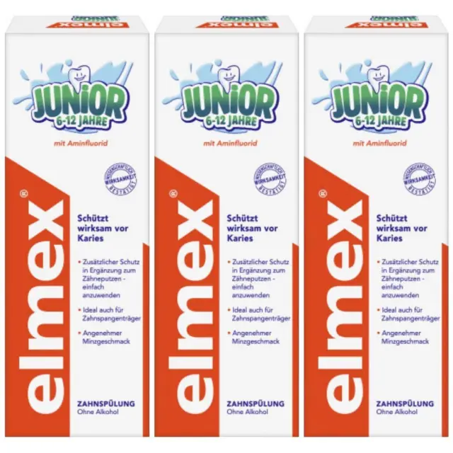 24,61EUR/1l 3 x Elmex 400ml Junior enjuague dental enjuague bucal