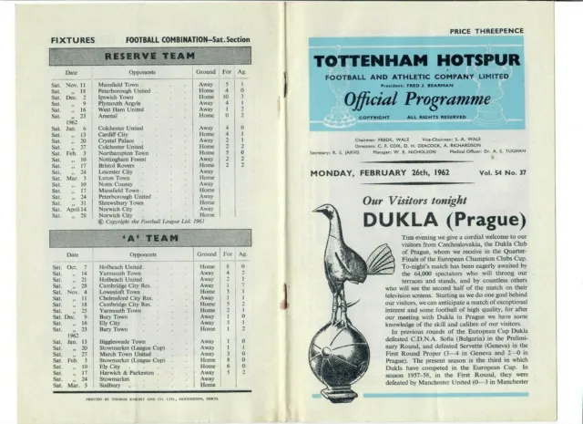 Tottenham Hotspur v Dukla Prague (European Cup) - 26/02/1962